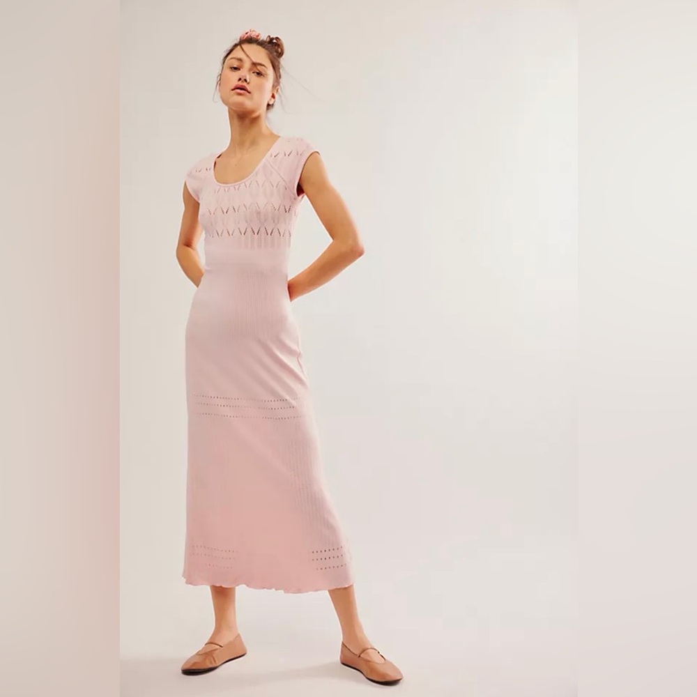 Free People Blush Pink Open-Knit Maxi Dress